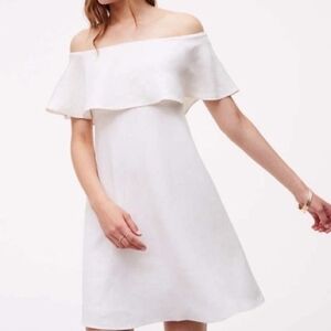 LOFT White Linen Off-Shoulder Dress | Chic Summer Party & Beach Style 8P